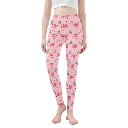 Poinsettia & Christmas Tree - Womens Soft Leggings