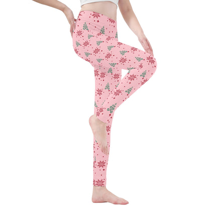 Poinsettia & Christmas Tree - Womens Soft Leggings