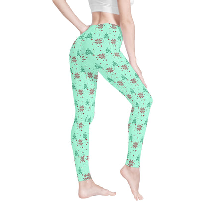 Poinsettia & Christmas Tree - Womens Soft Leggings