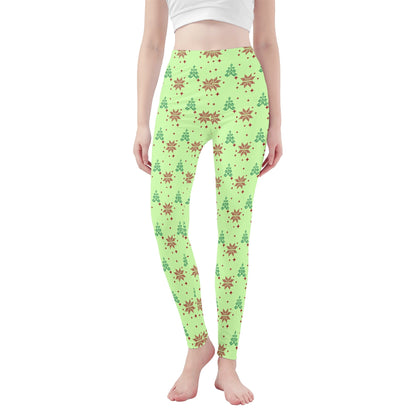 Poinsettia & Christmas Tree - Womens Soft Leggings