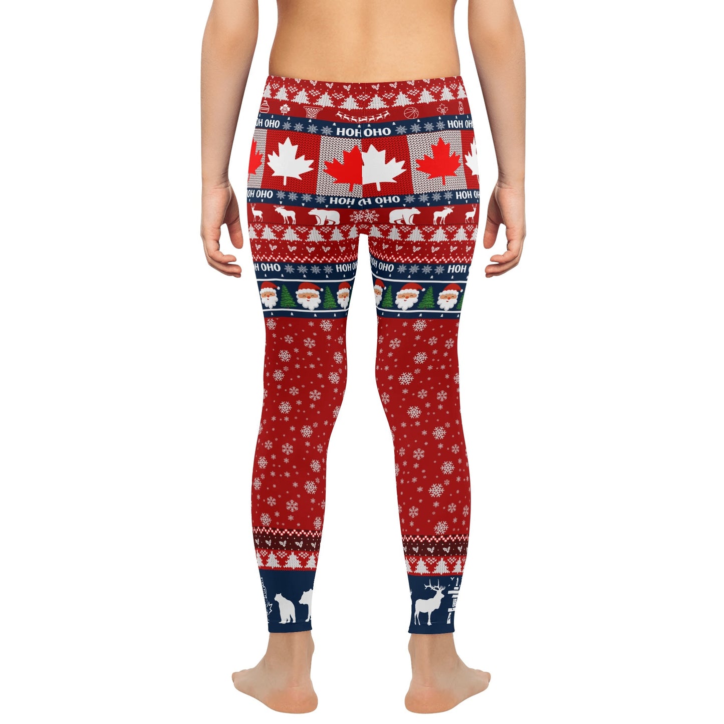 Kids Canadian H0H 0H0 Leggings With Maple Leaves