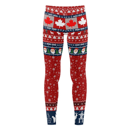 Kids Canadian H0H 0H0 Leggings With Maple Leaves