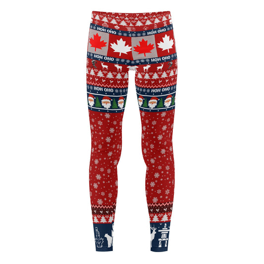 Kids Canadian H0H 0H0 Leggings With Maple Leaves