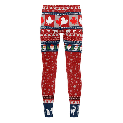 Kids Canadian H0H 0H0 Leggings With Maple Leaves