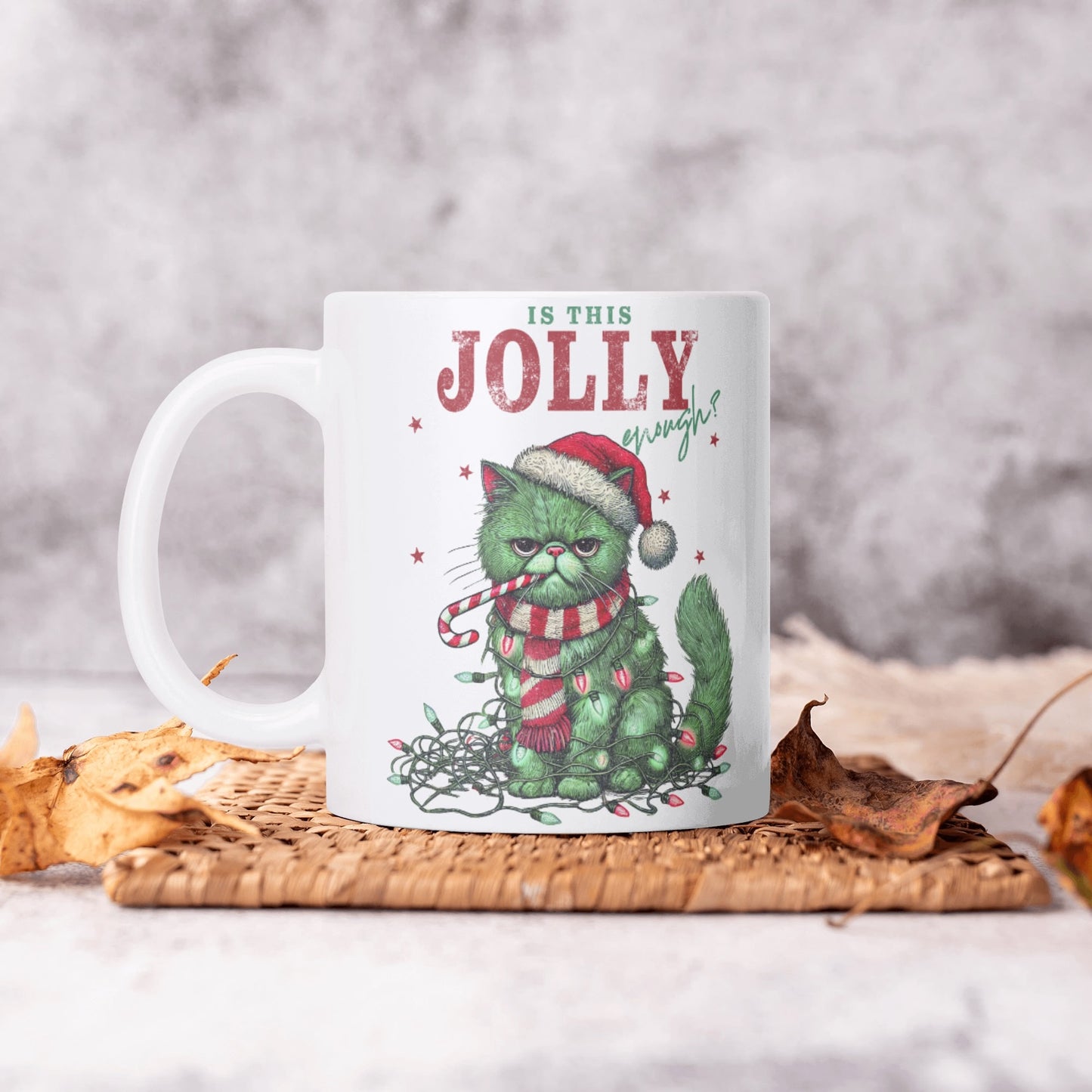 Is This Jolly Enough - White Glossy Ceramic Christmas Mug - 11 oz