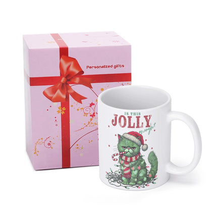 Is This Jolly Enough - White Glossy Ceramic Christmas Mug - 11 oz