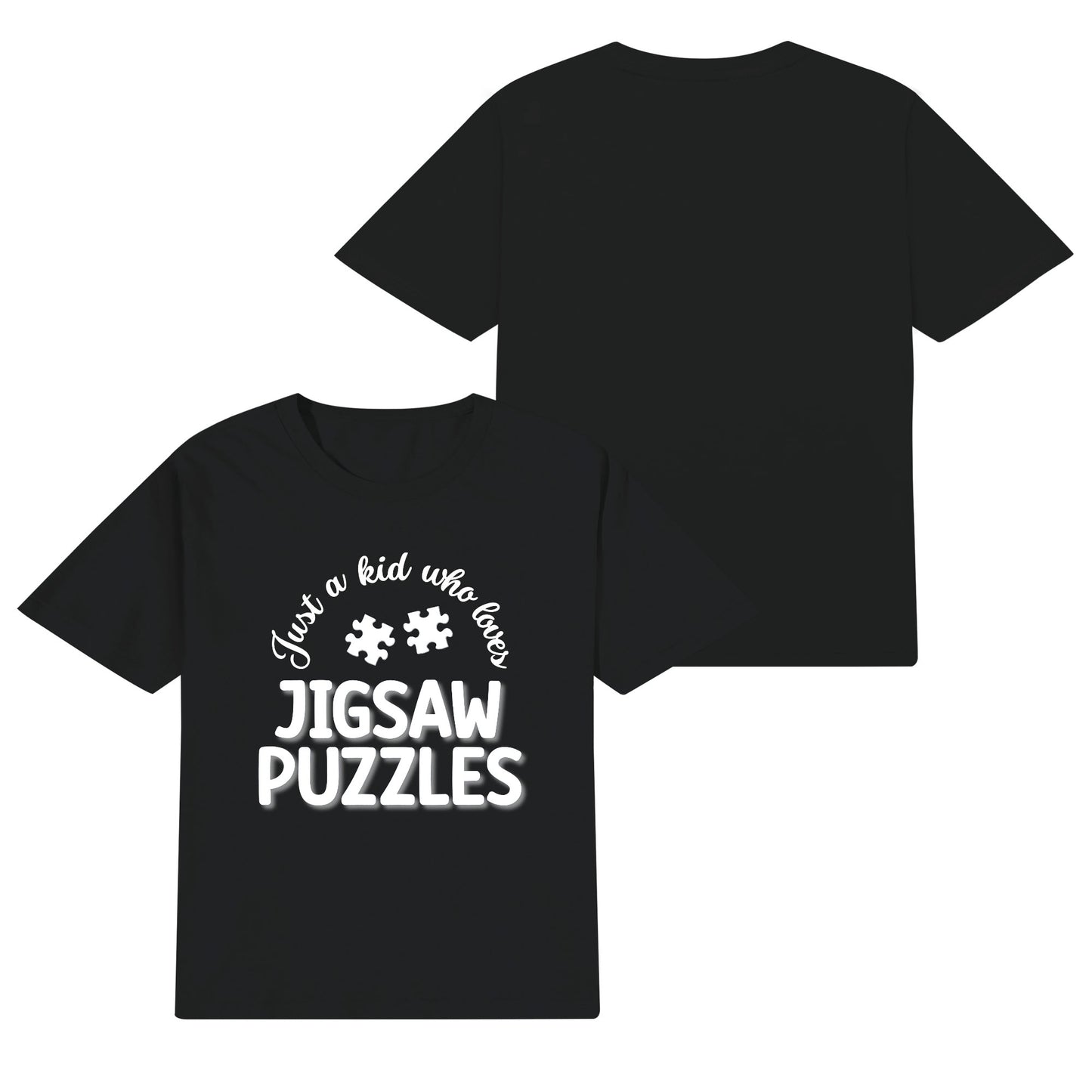 Just A Kid Who Loves Jigsaw Puzzles - Kids 100% Soft Cotton White On Black T-Shirt