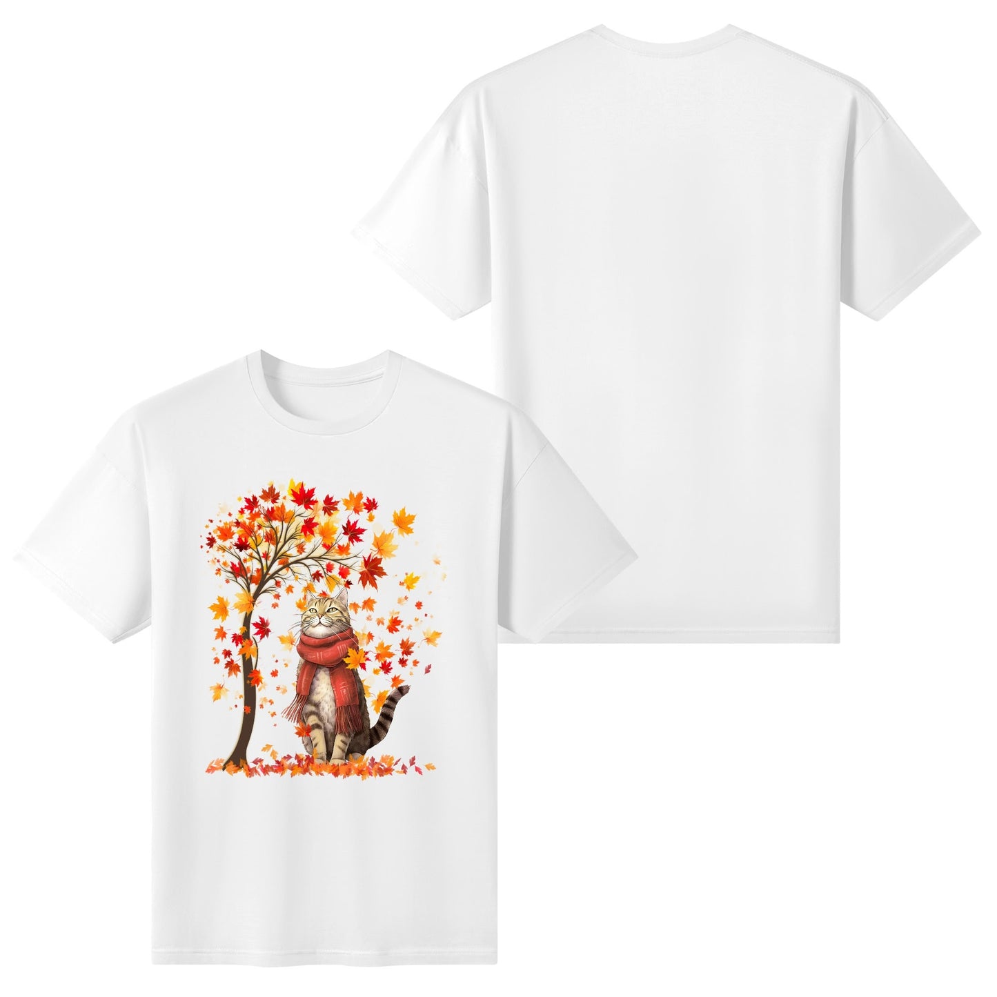 Autumn Cozy Cat - Womens 100% Soft Cotton Nurse Christmas T-Shirt – Fall-Inspired Design