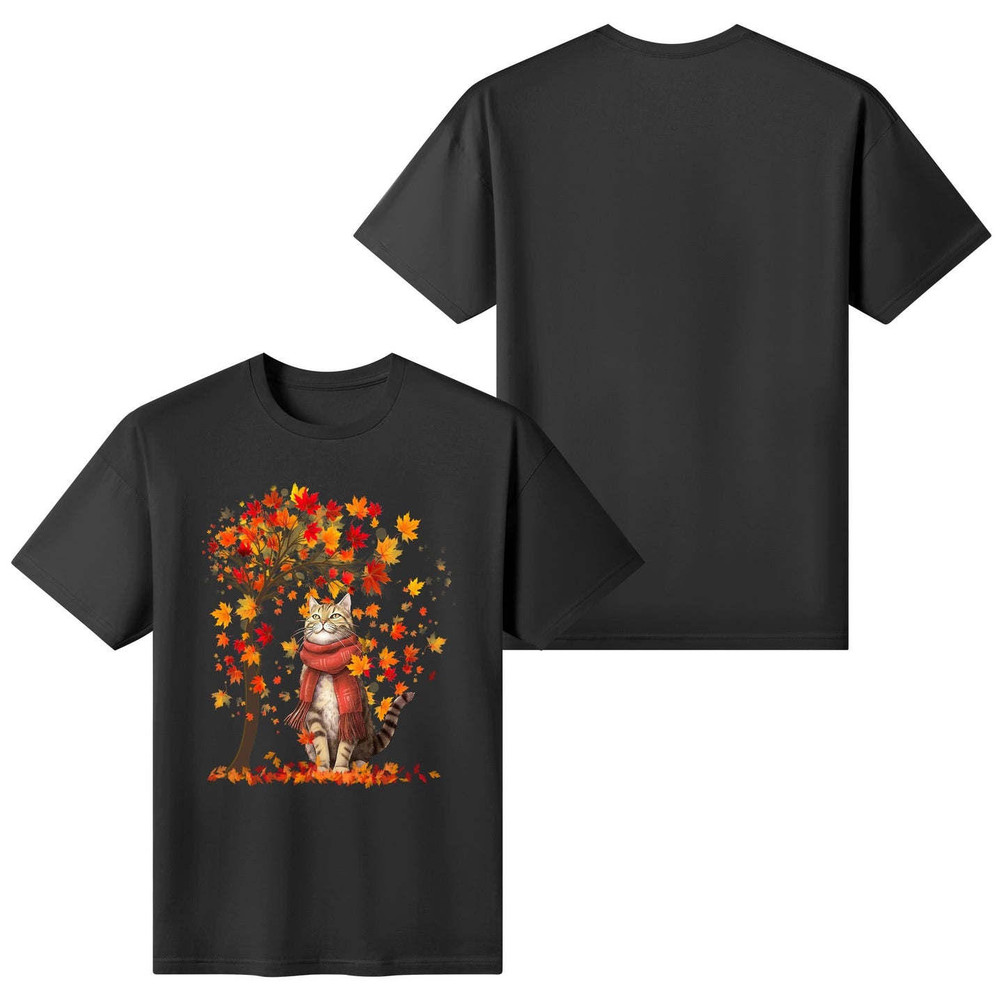 Autumn Cozy Cat - Womens 100% Soft Cotton Nurse Christmas T-Shirt – Fall-Inspired Design