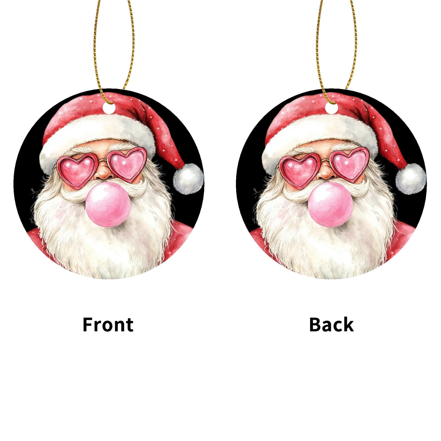 Cheeky Retro Santa - Round Ceramic Double-Sided Christmas Tree Ornament  (1pc & 6pcs)