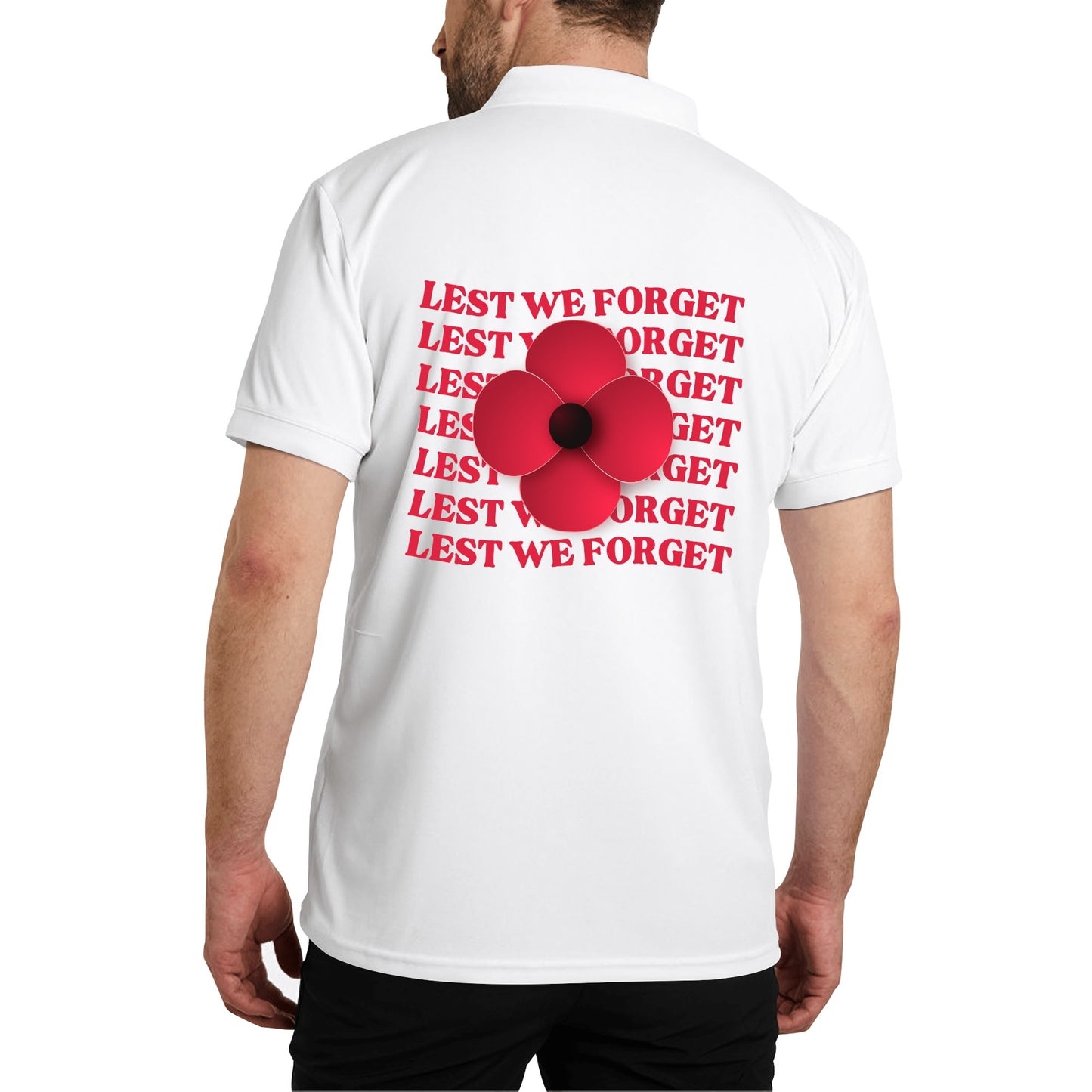 Lest We Forget Poppy - Unisex 100% Cotton Polo Shirt - November 11th (Double-Sided Printing)