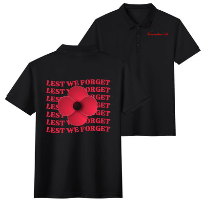 Lest We Forget Poppy - Unisex 100% Cotton Polo Shirt - November 11th (Double-Sided Printing)