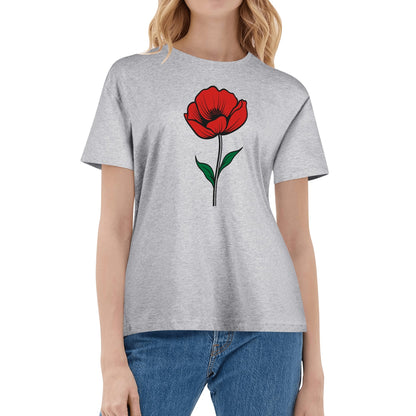 Lest We Forget Poppy - Womens 100% Soft Cotton Remembrance Day T-Shirt