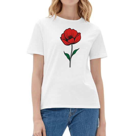 Lest We Forget Poppy - Womens 100% Soft Cotton Remembrance Day T-Shirt