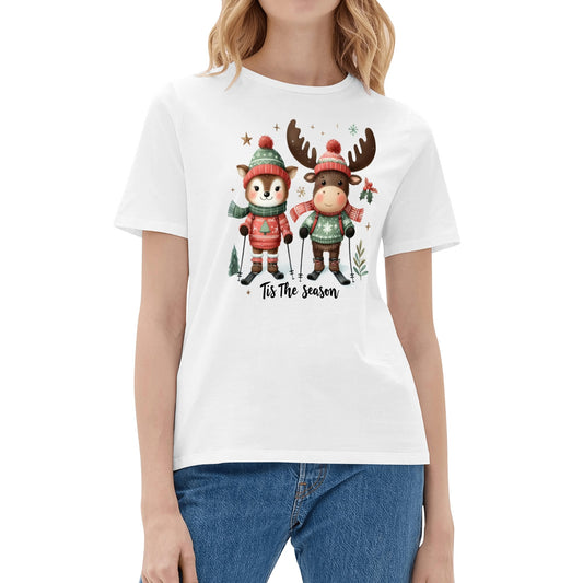 Tis The Season to SKI! Womens 100% Soft Cotton Winter T-Shirt