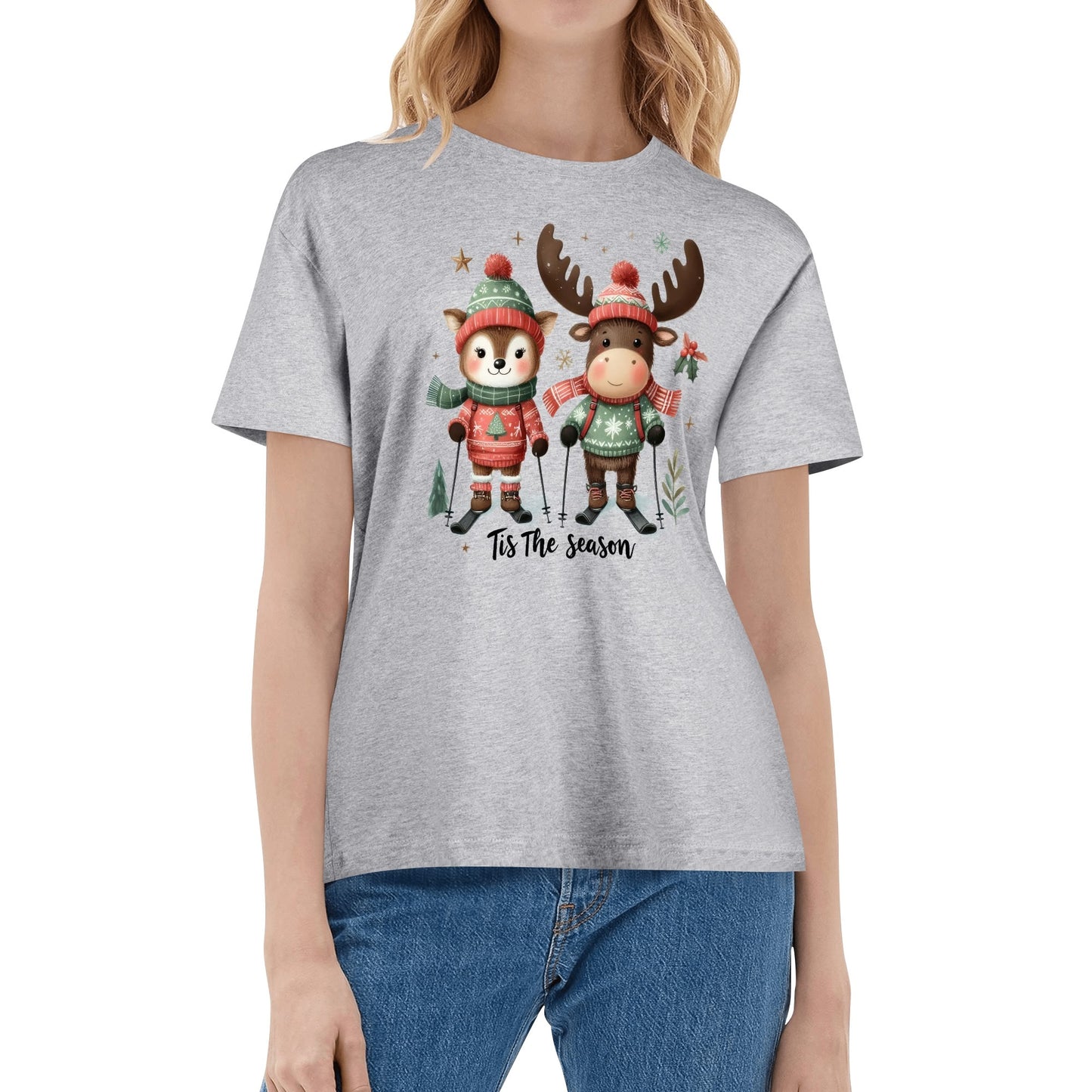 Tis The Season to SKI! Womens 100% Soft Cotton Winter T-Shirt