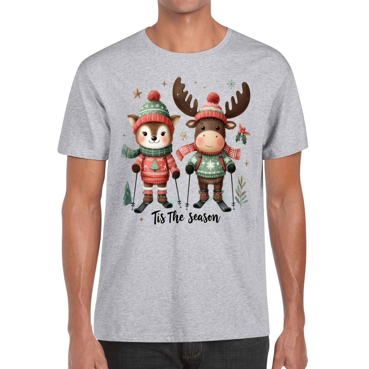 Tis The Season to SKI! Mens 100% Soft Cotton Winter T-Shirt