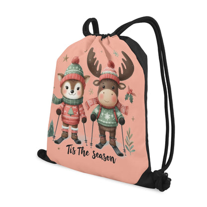 Tis The Season to SKI! - Single-Sided Print Christmas Drawstring Tote Bag