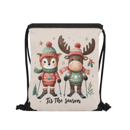 Tis The Season to SKI! - Single-Sided Print Christmas Drawstring Tote Bag