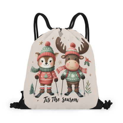 Tis The Season to SKI! - Single-Sided Print Christmas Drawstring Tote Bag