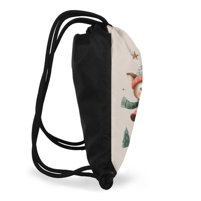 Tis The Season to SKI! - Single-Sided Print Christmas Drawstring Tote Bag