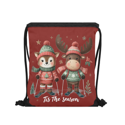 Tis The Season to SKI! - Single-Sided Print Christmas Drawstring Tote Bag