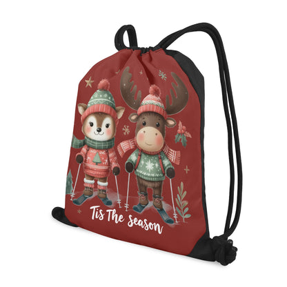 Tis The Season to SKI! - Single-Sided Print Christmas Drawstring Tote Bag