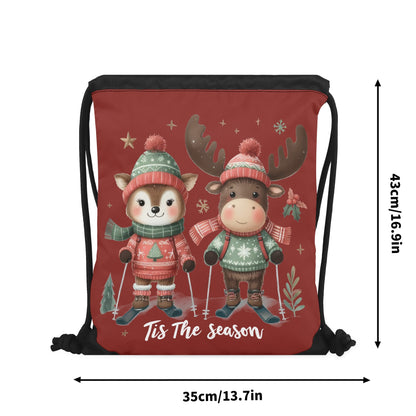 Tis The Season to SKI! - Single-Sided Print Christmas Drawstring Tote Bag