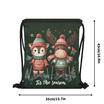 Tis The Season to SKI! - Single-Sided Print Christmas Drawstring Tote Bag