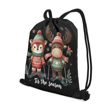 Tis The Season to SKI! - Single-Sided Print Christmas Drawstring Tote Bag