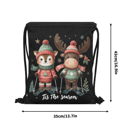 Tis The Season to SKI! - Single-Sided Print Christmas Drawstring Tote Bag