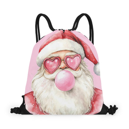 Retro Santa - Single-Sided Print Christmas Drawstring Tote Bag