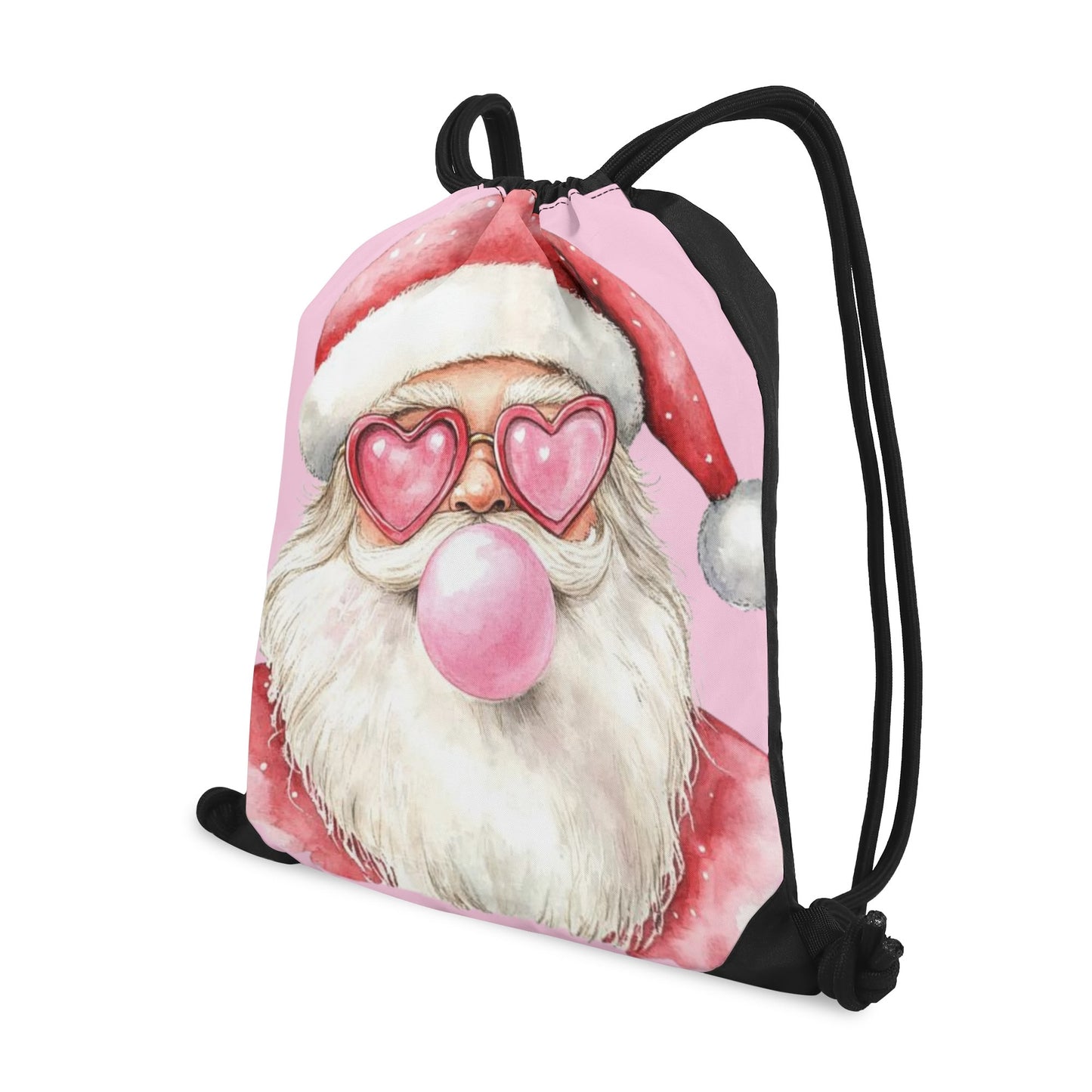 Retro Santa - Single-Sided Print Christmas Drawstring Tote Bag