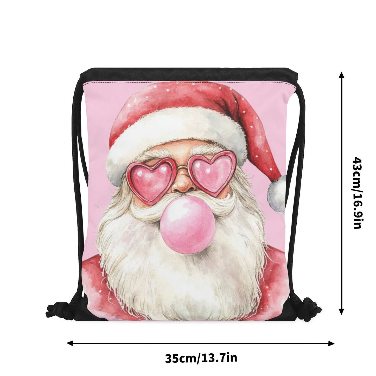 Retro Santa - Single-Sided Print Christmas Drawstring Tote Bag