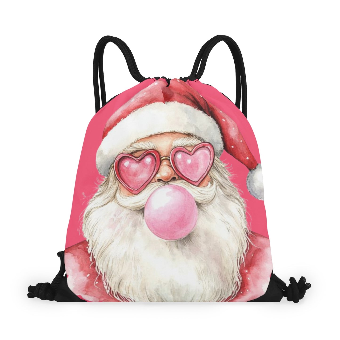 Retro Santa - Single-Sided Print Christmas Drawstring Tote Bag