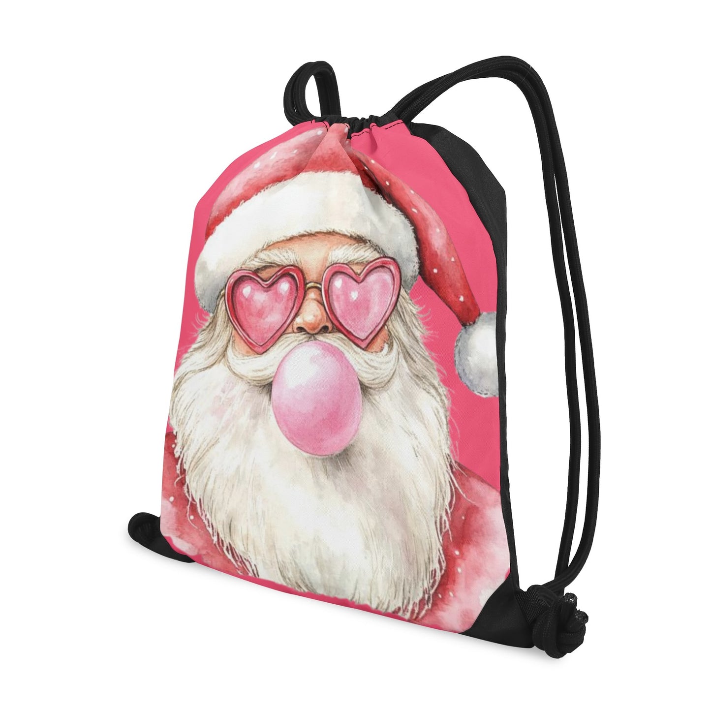 Retro Santa - Single-Sided Print Christmas Drawstring Tote Bag