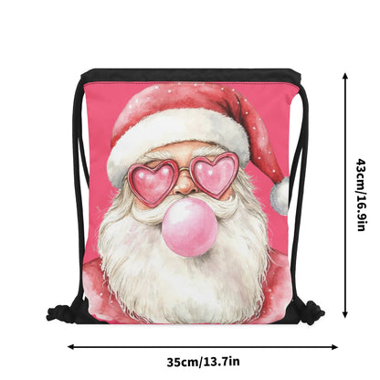 Retro Santa - Single-Sided Print Christmas Drawstring Tote Bag