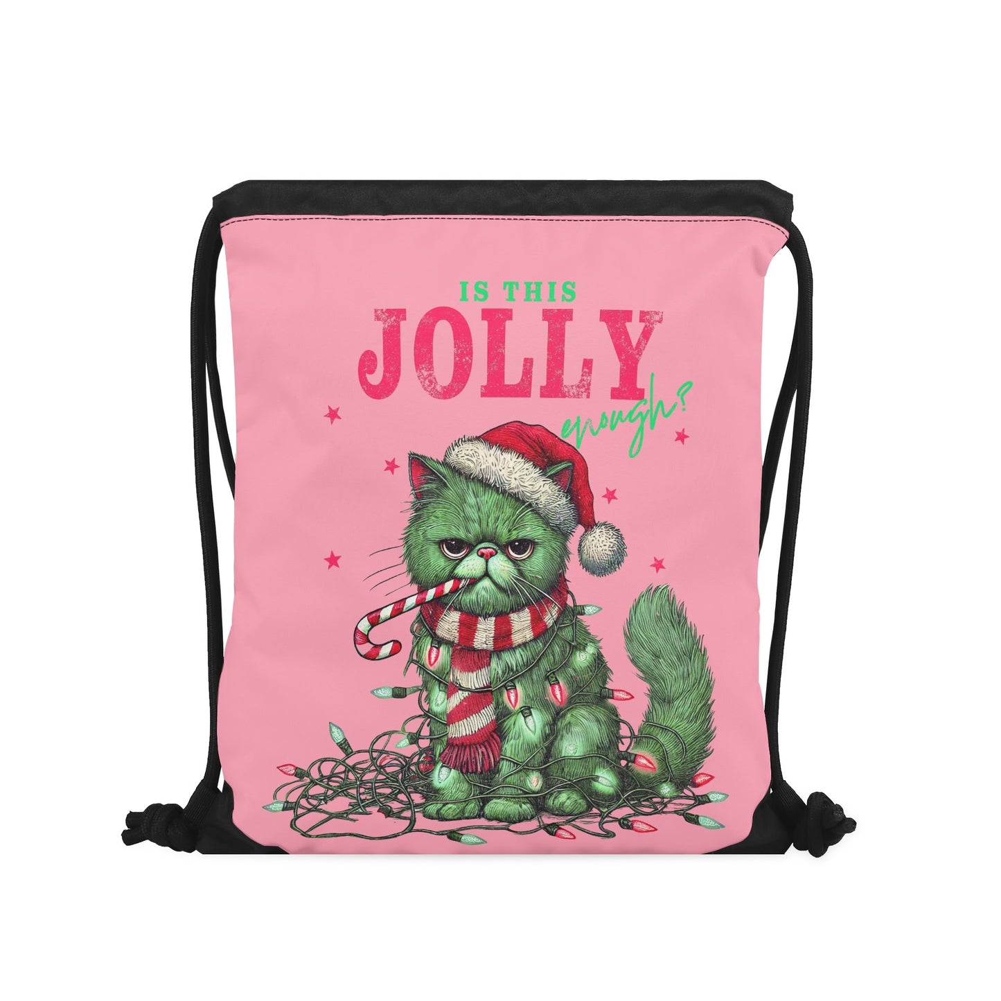 Is This Jolly Enough? - Single-Sided Print Christmas Drawstring Tote Bag