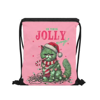 Is This Jolly Enough? - Single-Sided Print Christmas Drawstring Tote Bag