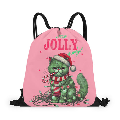 Is This Jolly Enough? - Single-Sided Print Christmas Drawstring Tote Bag