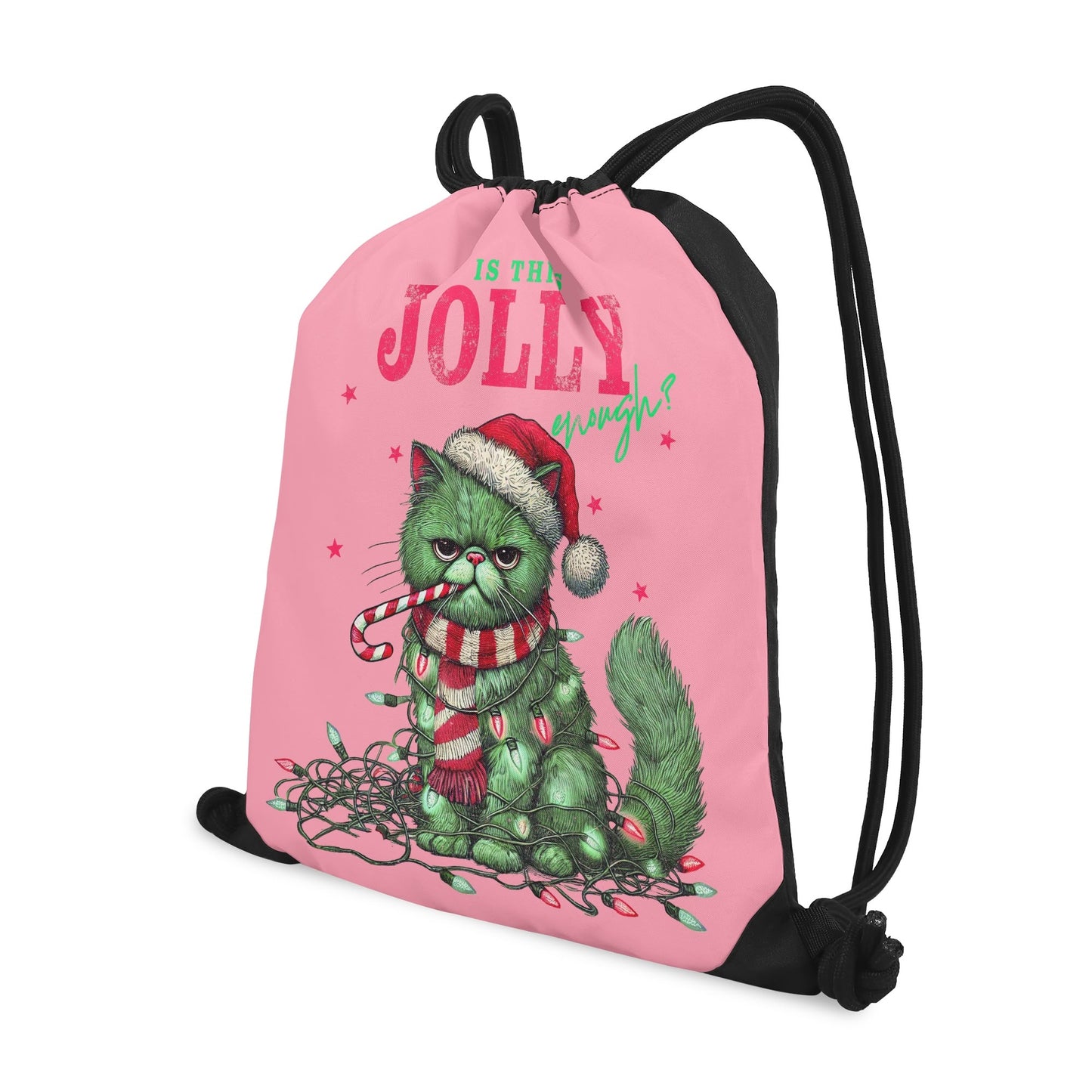 Is This Jolly Enough? - Single-Sided Print Christmas Drawstring Tote Bag