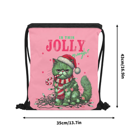 Is This Jolly Enough? - Single-Sided Print Christmas Drawstring Tote Bag