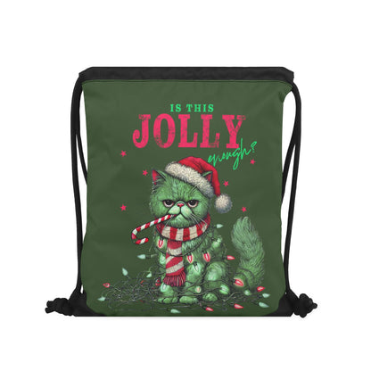 Is This Jolly Enough? - Single-Sided Print Christmas Drawstring Tote Bag