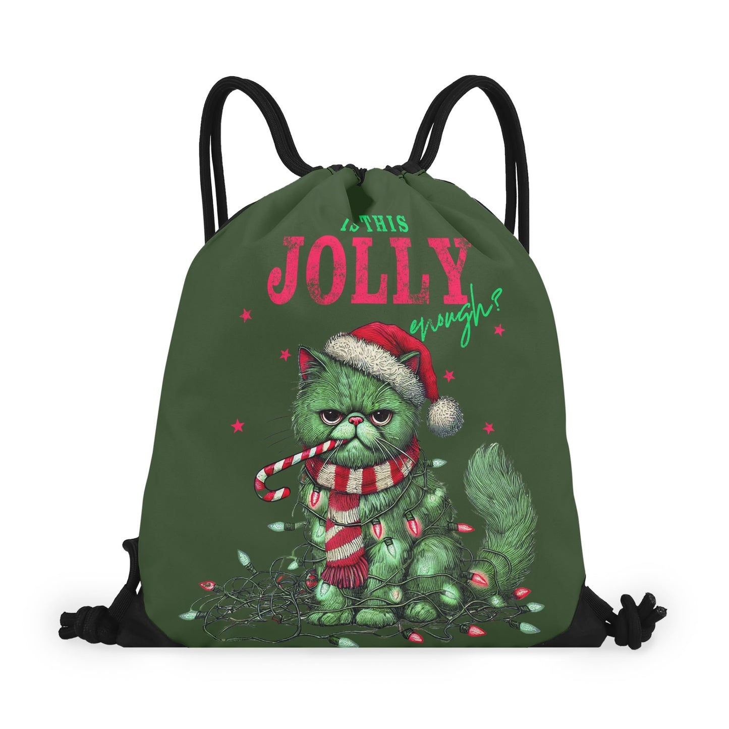 Is This Jolly Enough? - Single-Sided Print Christmas Drawstring Tote Bag