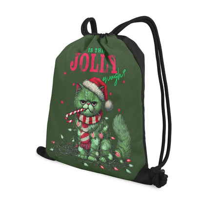 Is This Jolly Enough? - Single-Sided Print Christmas Drawstring Tote Bag