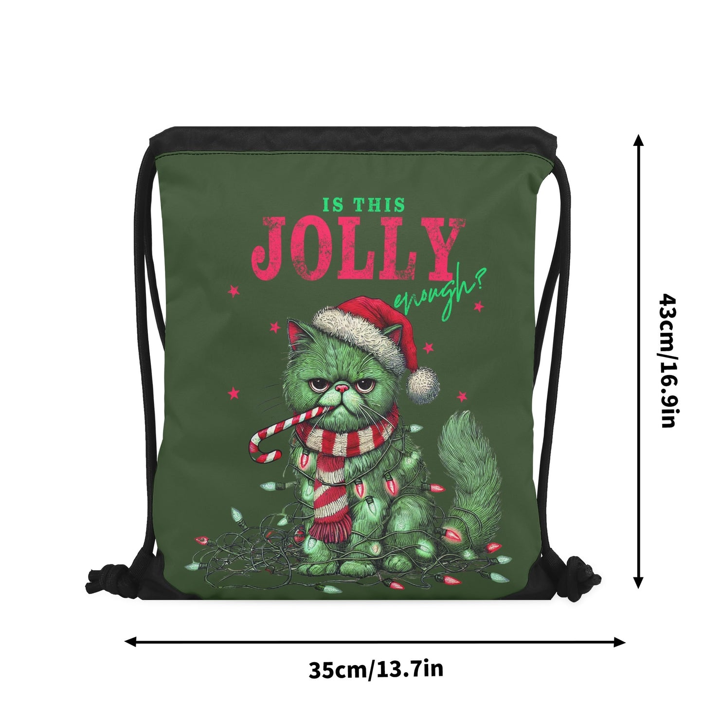 Is This Jolly Enough? - Single-Sided Print Christmas Drawstring Tote Bag