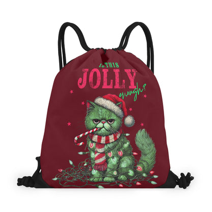 Is This Jolly Enough? - Single-Sided Print Christmas Drawstring Tote Bag