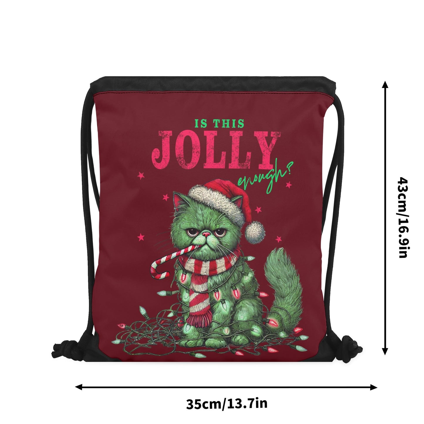 Is This Jolly Enough? - Single-Sided Print Christmas Drawstring Tote Bag