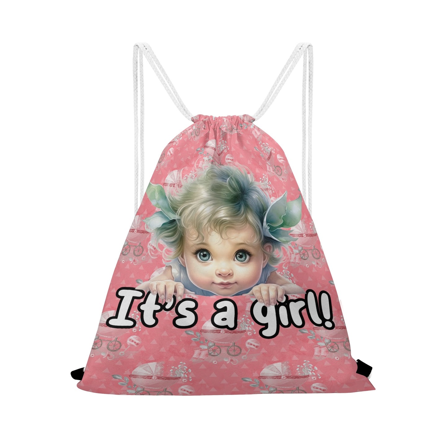 Its a Girl! - Baby Shower Gift Drawstring Tote Bag (Double Sided Print)