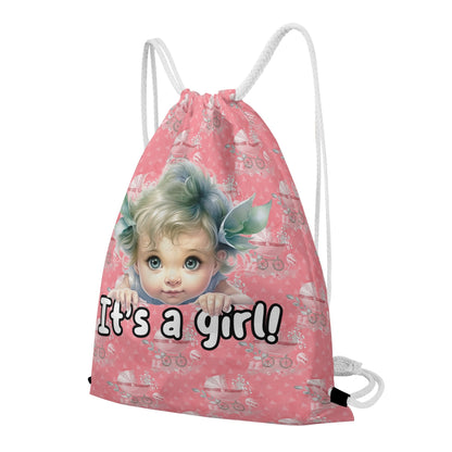 Its a Girl! - Baby Shower Gift Drawstring Tote Bag (Double Sided Print)